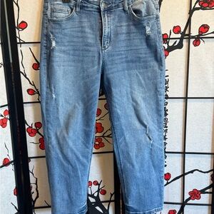 Vervet 14-16 Petite Stretch Wide Leg Distressed Light Blue Indigo Ankle Jeans